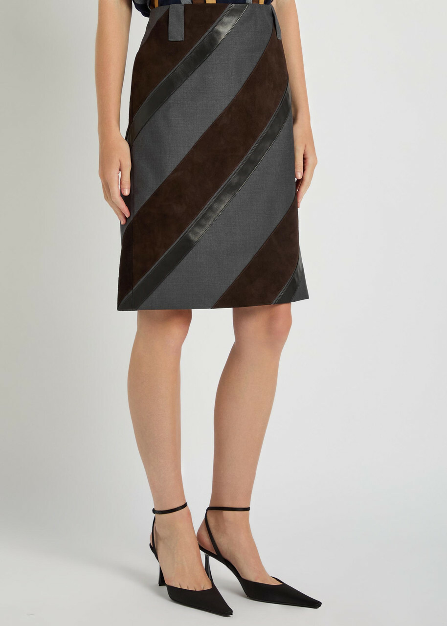 Versace Panelled Leather and Mohair-blend Knee-length Skirt Grey