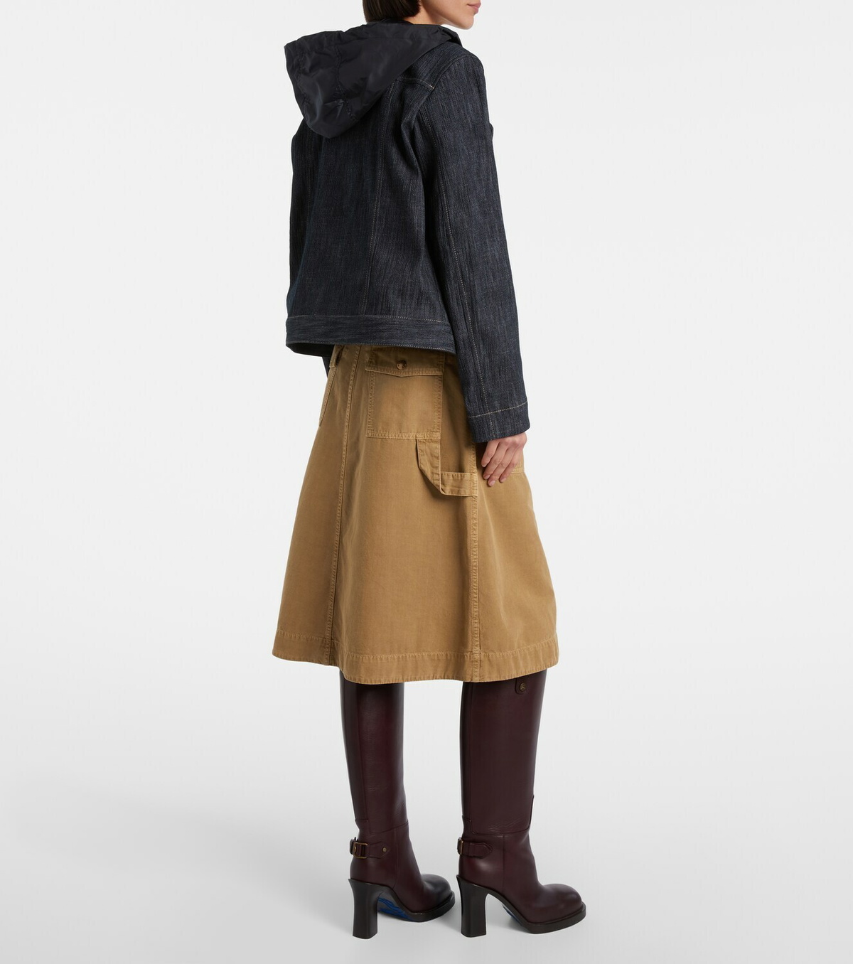 Moncler Belted denim midi skirt