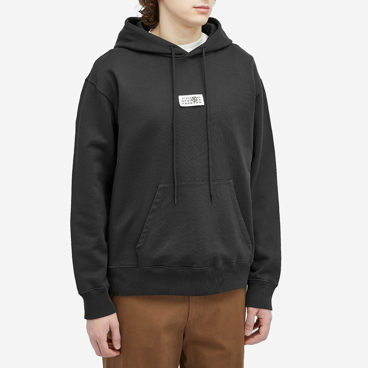 MM6 Maison Margiela Men's Numbers Patch Logo Hoodie in Black MM6 Maison Margiela Men's Numbers Patch Logo Hoodie in Black