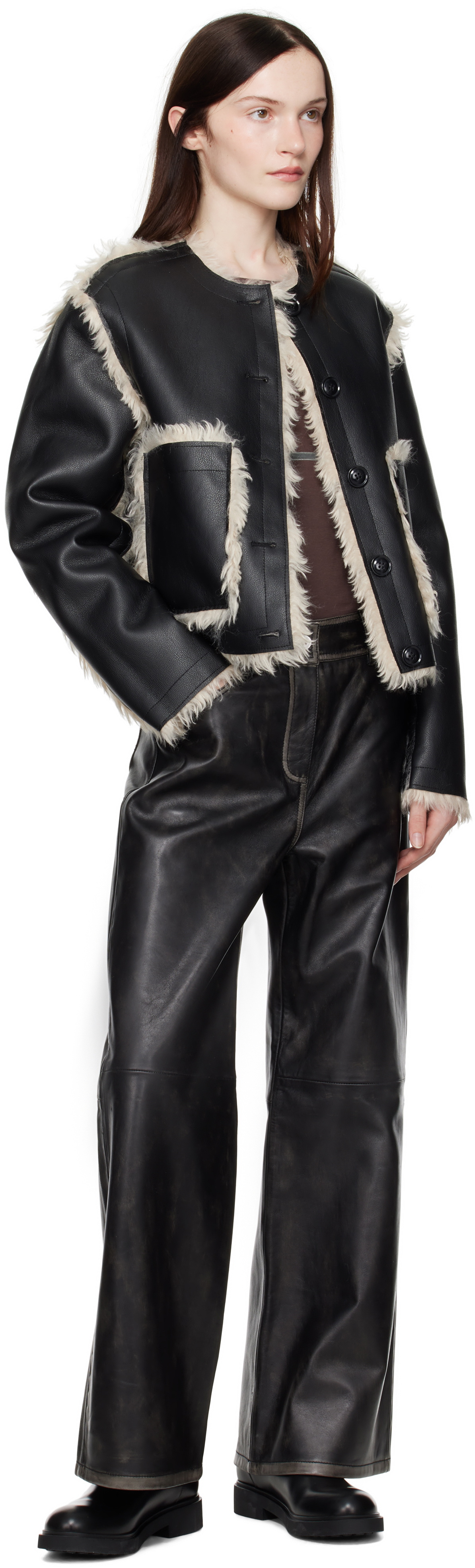 Stand Studio Black Lucine Reversible Faux-Leather Jacket