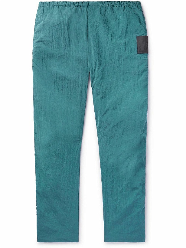 Photo: HAYDENSHAPES - Outline Straight-Leg Logo-Appliquéd Crinkled-Shell Trousers - Blue