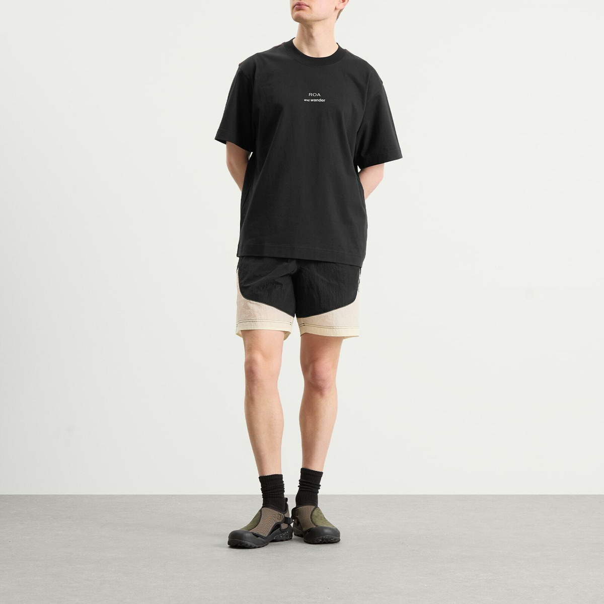 and wander Men's x ROA Logo Printed T-Shirt in Black