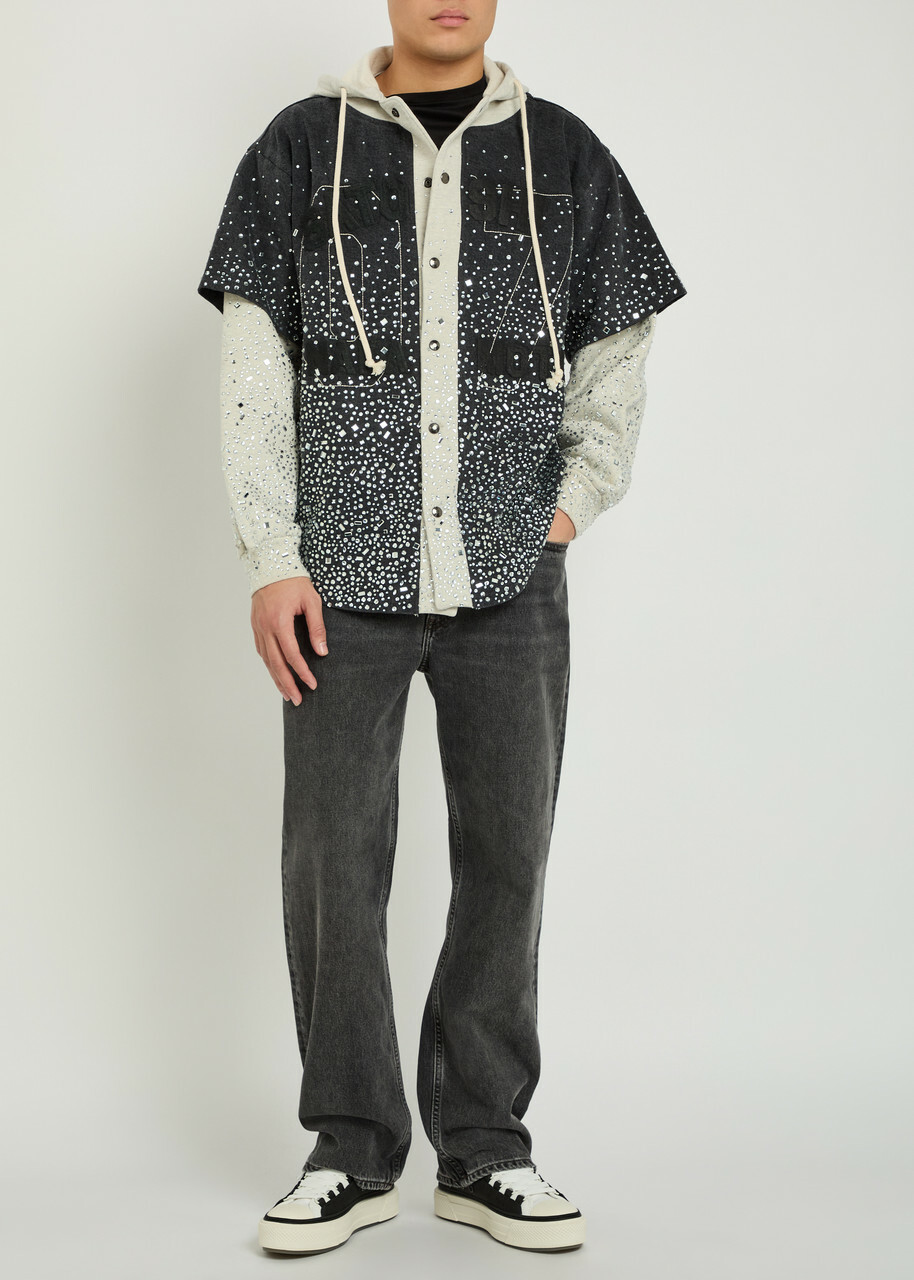 Satoshi Nakamoto Crystal-embellished Cotton Jacket Black Grey