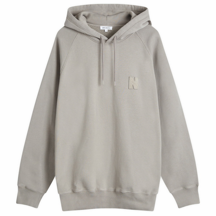 Photo: Norse Projects Men's Marten Raglan N Patch Hoodie in Weather Grey