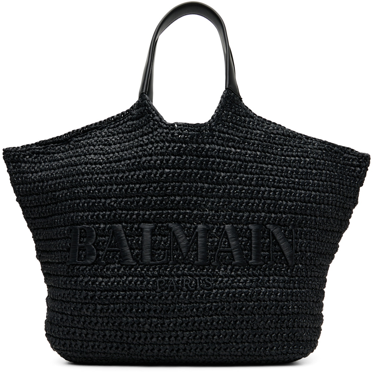BALMAIN Black 'BALMAIN' Crochet Tote
