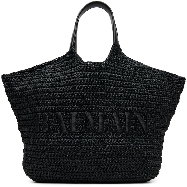 Photo: BALMAIN Black 'BALMAIN' Crochet Tote