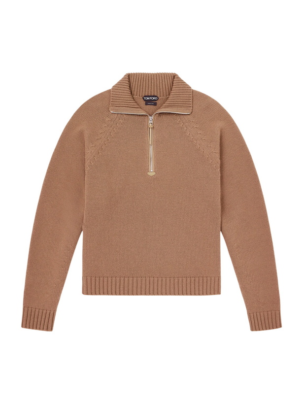 Photo: TOM FORD - Wool and Cashmere-Blend Half-Zip Sweater - Brown