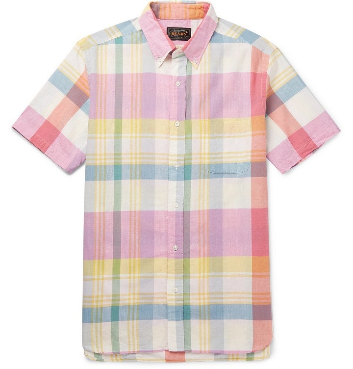 Photo: Beams Plus - Button-Down Collar Checked Cotton Shirt - Pink