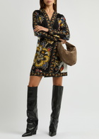 Farm Rio Maxi Floral-print Crepe Wrap Mini Dress Black