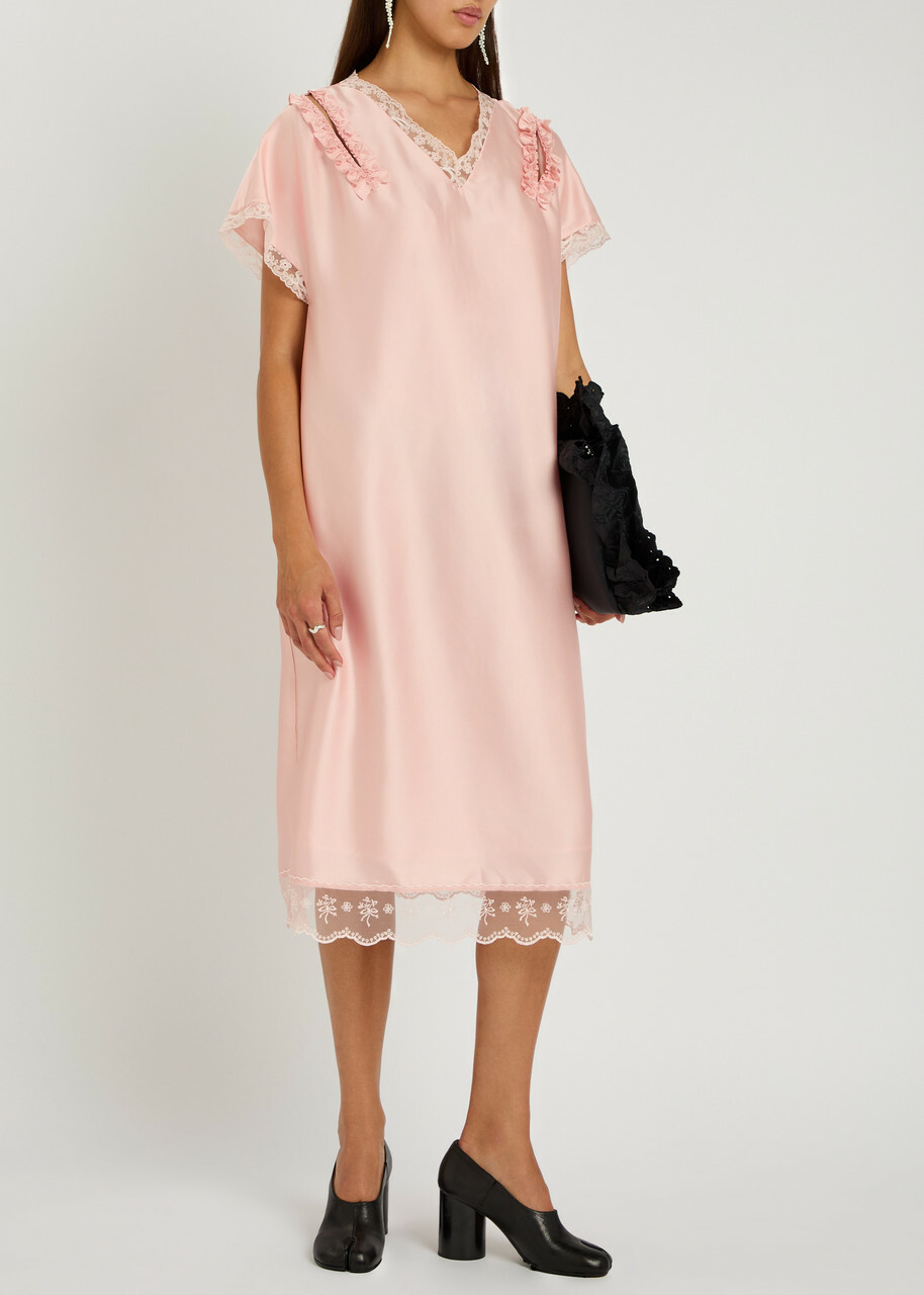 Simone Rocha Lace-trim Satin Midi Dress Light Pink
