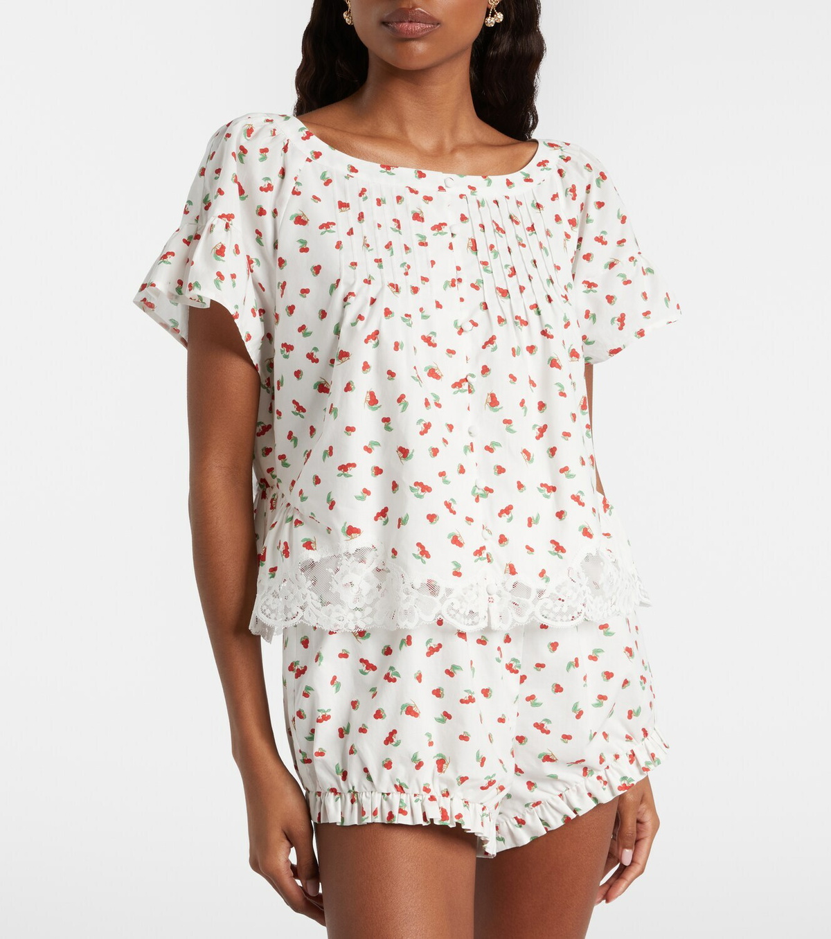 Posse Delia lace-trimmed printed cotton blouse