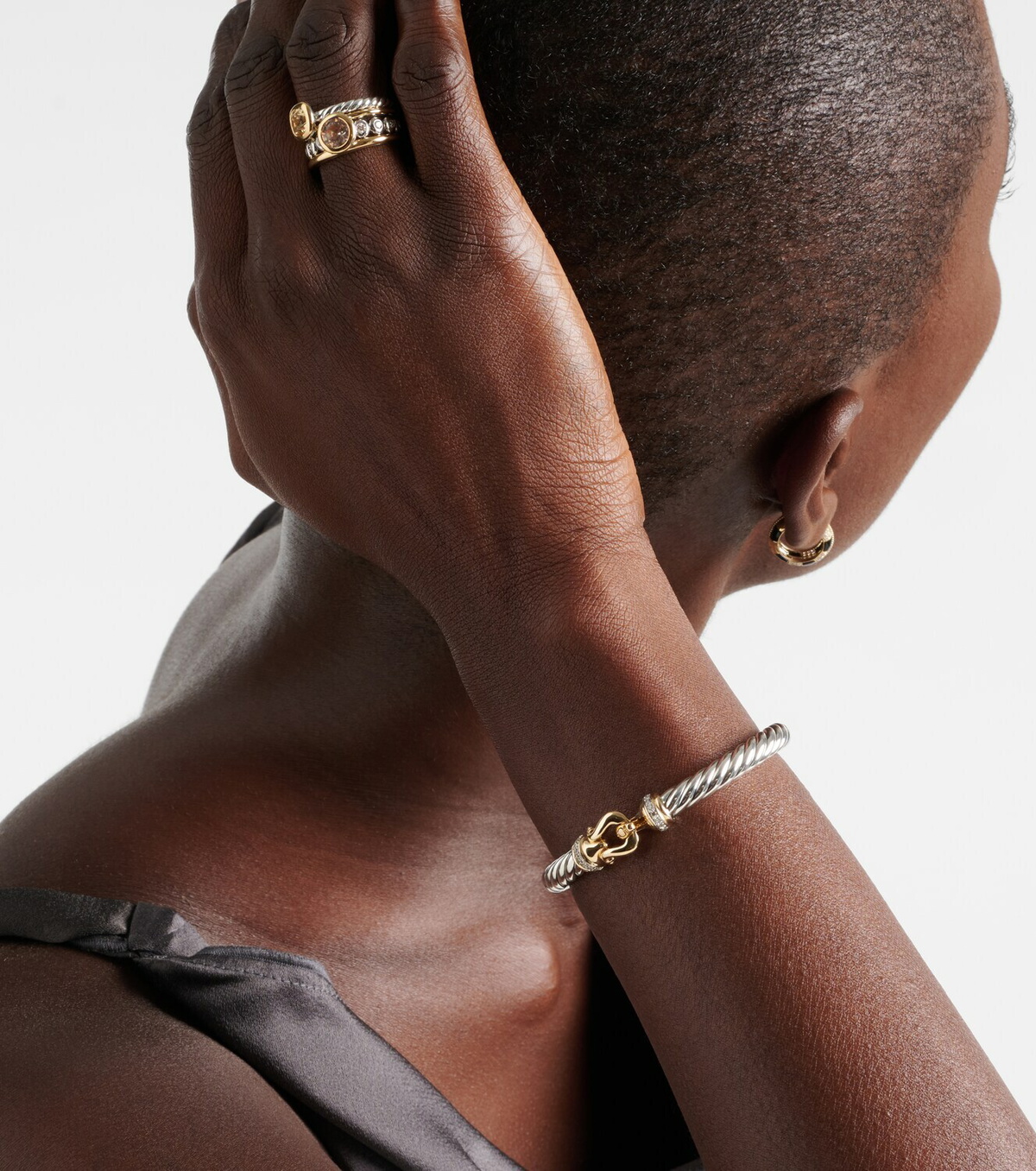 David Yurman Cable Flex® Buckle sterling silver and 14kt gold bracelet with diamonds