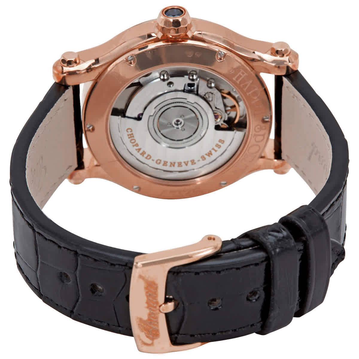 Chopard Happy Sport 18kt Rose Gold Silver Guilloche Dial Ladies Watch 274808-5001