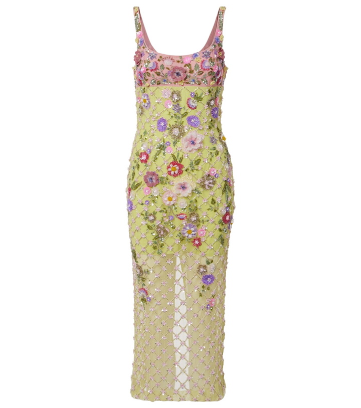 Photo: Là Fuori Floral embellished mesh cocktail dress