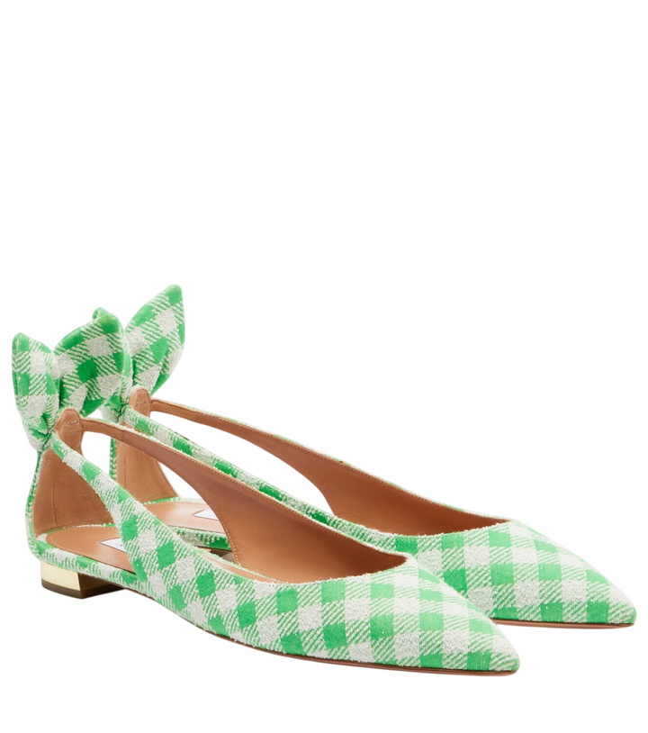 Photo: Aquazzura Bow Tie bow-detail checked ballet flats