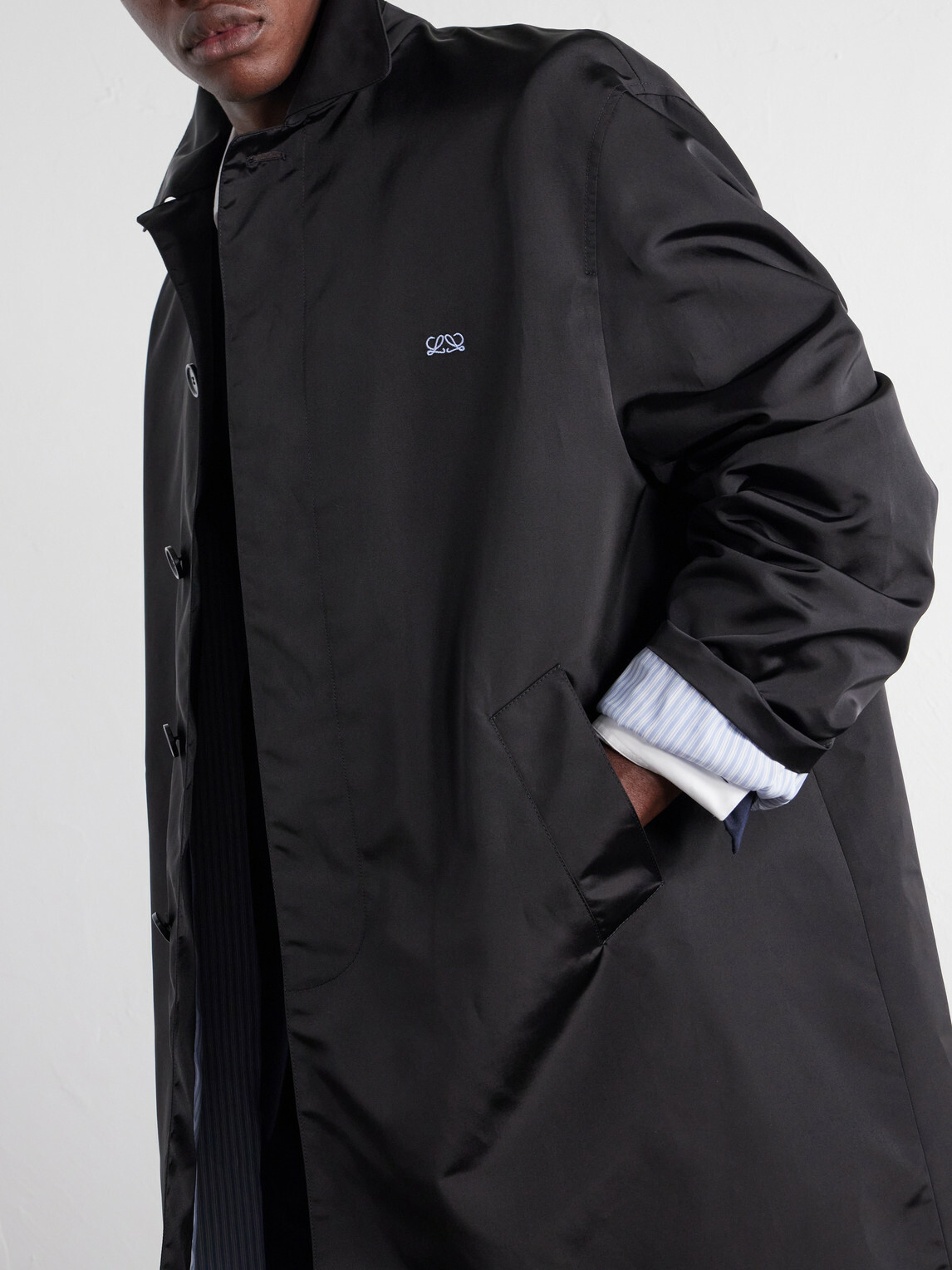 LOEWE - Logo-Embroidered Twill Trench Coat - Black