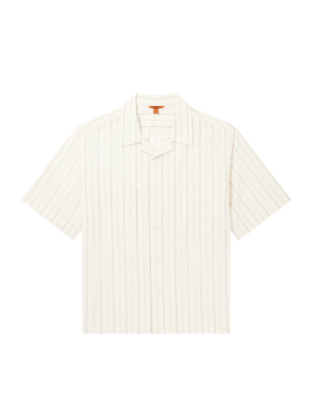 Photo: Barena - Cuban-Collar Garment-Dyed Striped Cotton-Poplin Shirt - White