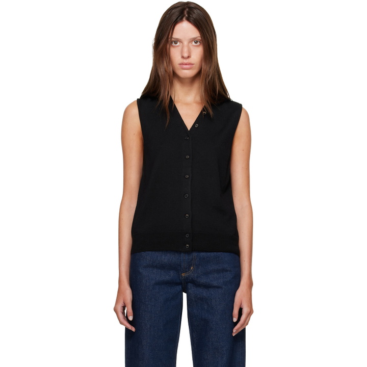 Photo: Cordera Black Merino Wool Button Waistcoat Cardigan
