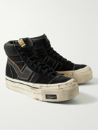 Visvim - Zephyr Hi Distressed Leather-Trimmed Cotton-Canvas High-Top Sneakers - Black