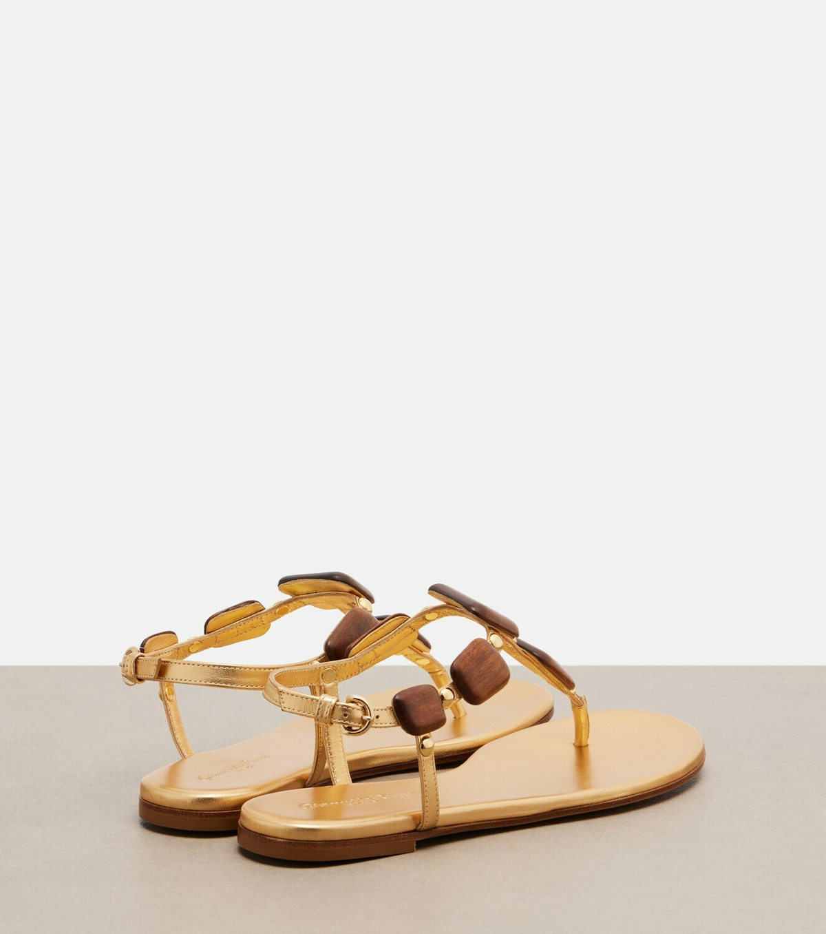 Gianvito Rossi Beaded metallic leather thong sandals