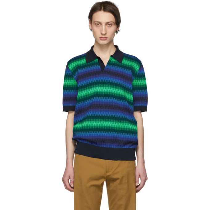 Photo: Dries Van Noten Navy and Green Mix Network Polo