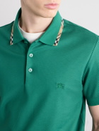 Burberry - Logo-Embroidered Checked Cotton-Piqué Polo Shirt - Green