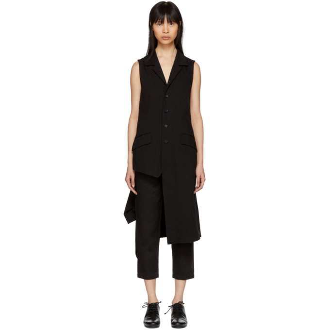 Yohji Yamamoto Black Twill Asymmetric Vest Yohji Yamamoto