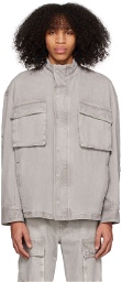 System Gray Stand Collar Denim Jacket