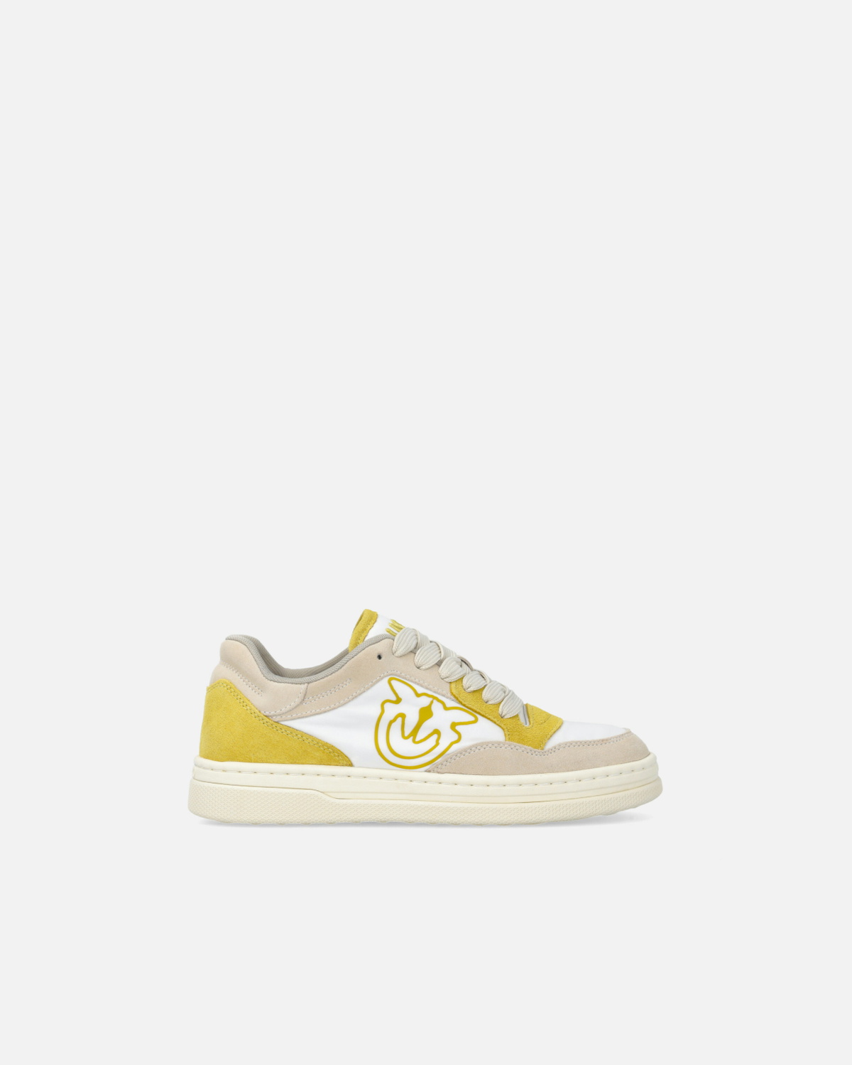 Pinko Flat Leather Sneakers With Contrasting Logo White/Lime