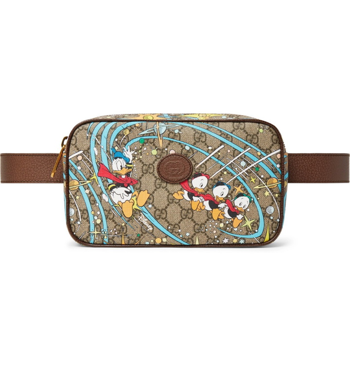 Photo: GUCCI - Disney Leather-Trimmed Printed Monogrammed Coated-Canvas Belt Bag - Brown