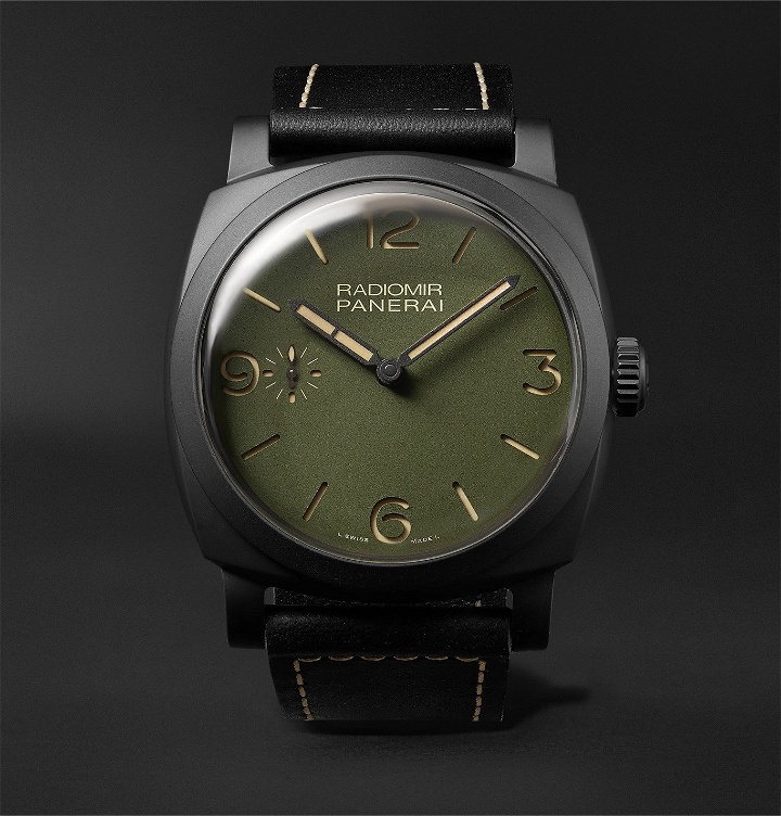 Photo: Panerai - Radiomir Hand-Wound 48mm Ceramic and Leather Watch, Ref. No. PAM00997 - Green