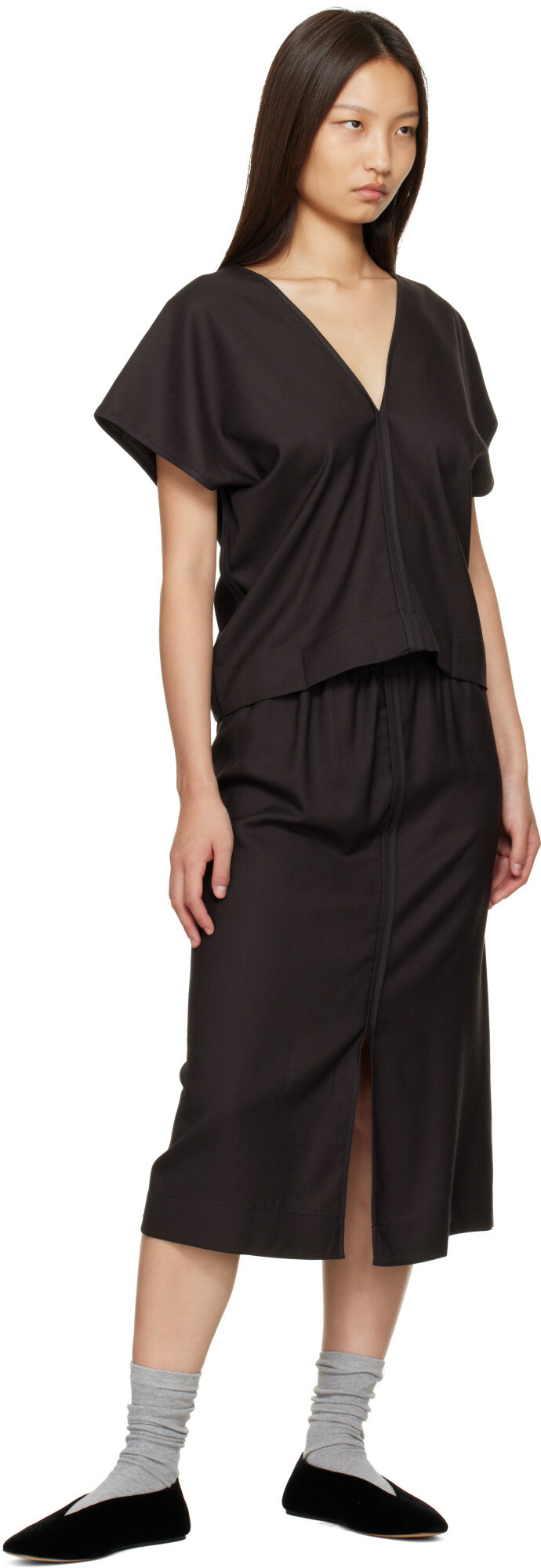 Baserange Brown Dadar Midi Skirt