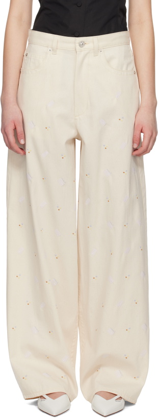 Photo: Marni Off-White Embroidered Light Denim Jeans