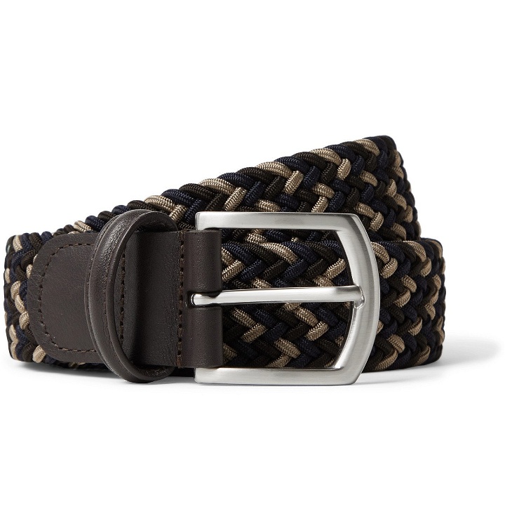 Photo: Anderson's - 3.5cm Leather-Trimmed Woven Elastic Belt - Brown
