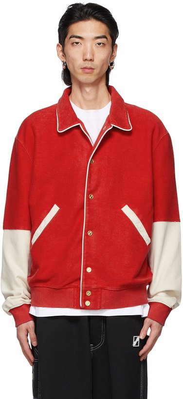 Photo: We11done Red Logo Print Varsity Jacket