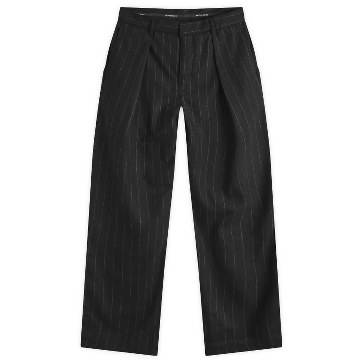 Photo: Wood Wood Men's Fraser Pleated Chinos in Black Stripes