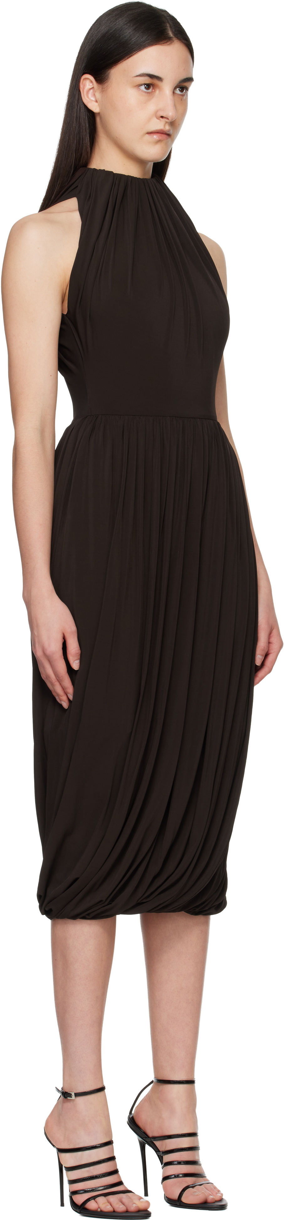 ALAÏA Brown Twisted Soft Jersey Midi Dress