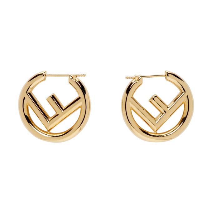Fendi F Logo Small Hoop Earrings - Gold-Tone Metal Hoop, Earrings -  FEN288946