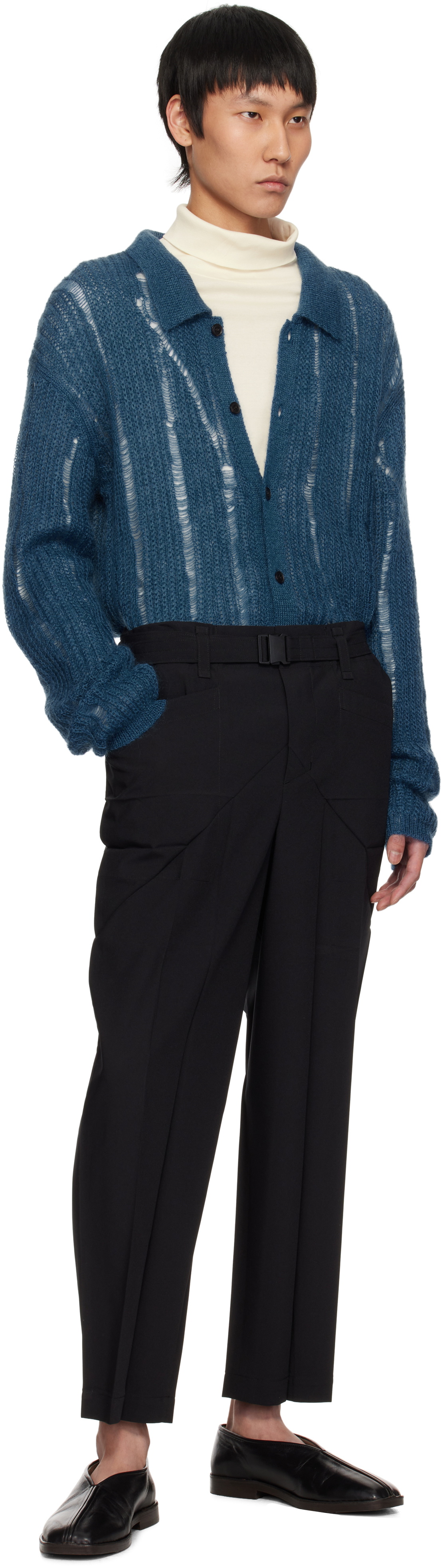 YOKE Blue Silk Kid Mohair Wool Buttoned Cardigan