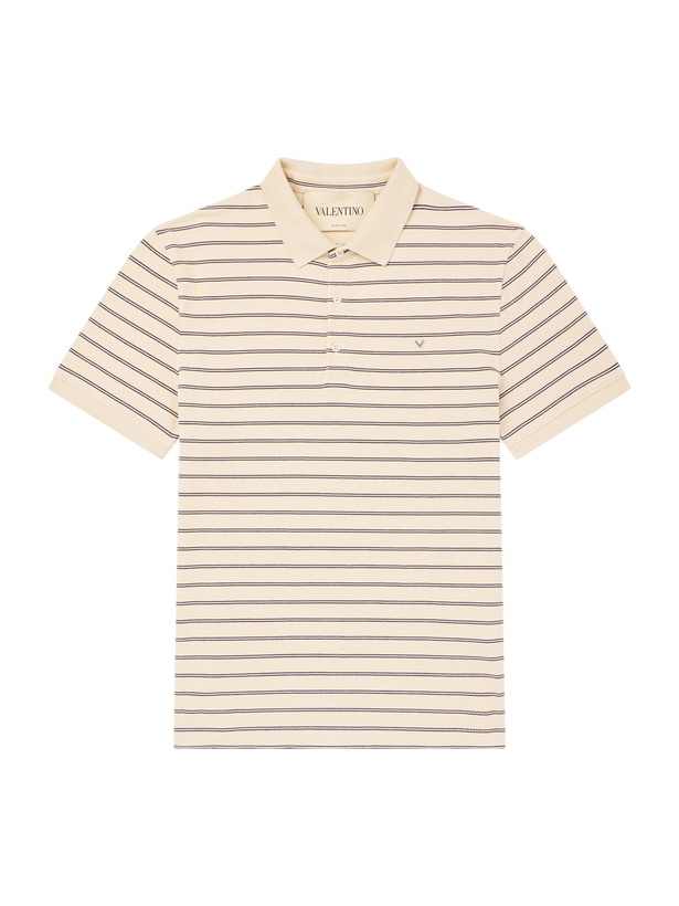 Photo: Valentino Garavani - VLogo Striped Cotton-Piqué Polo Shirt - Neutrals