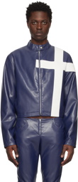 Mowalola Blue Paneled Faux-Leather Jacket