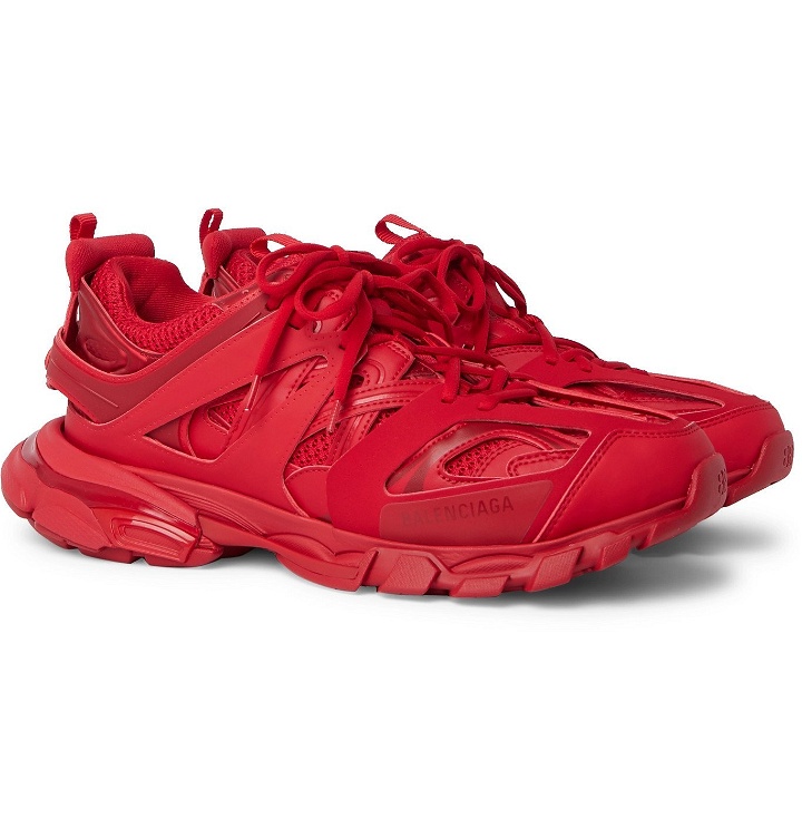 Photo: Balenciaga - Track Nylon, Mesh and Rubber Sneakers - Red