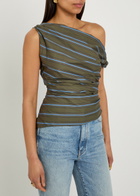 Staud Phare Striped Asymmetric Stretch-cotton top Grey
