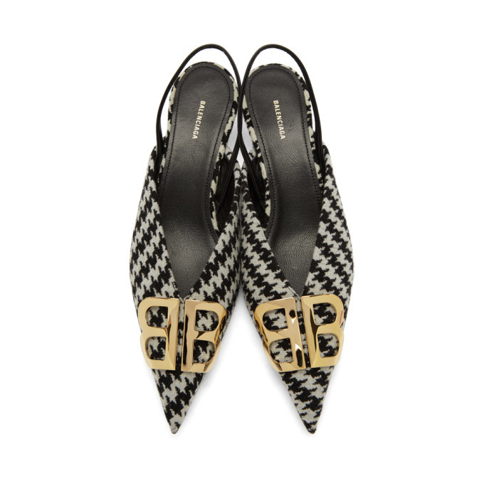 Balenciaga Black and White Slingback Heels