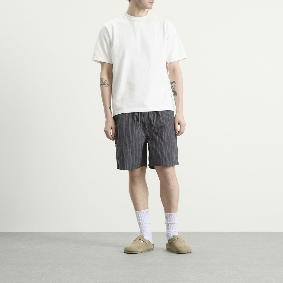 Foret Men's Shift Textured Shorts in Black Stripe