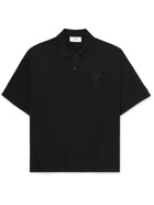 AMI PARIS - Logo-Appliquéd Cotton-Piqué Polo Shirt - Black