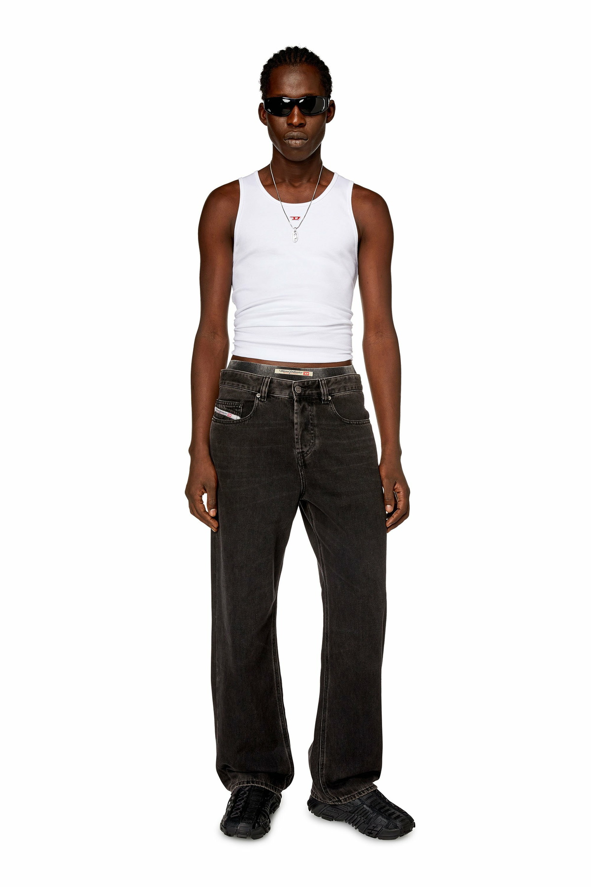 Diesel Tank top with mini D logo patch - T-Shirts Mens in White Diesel