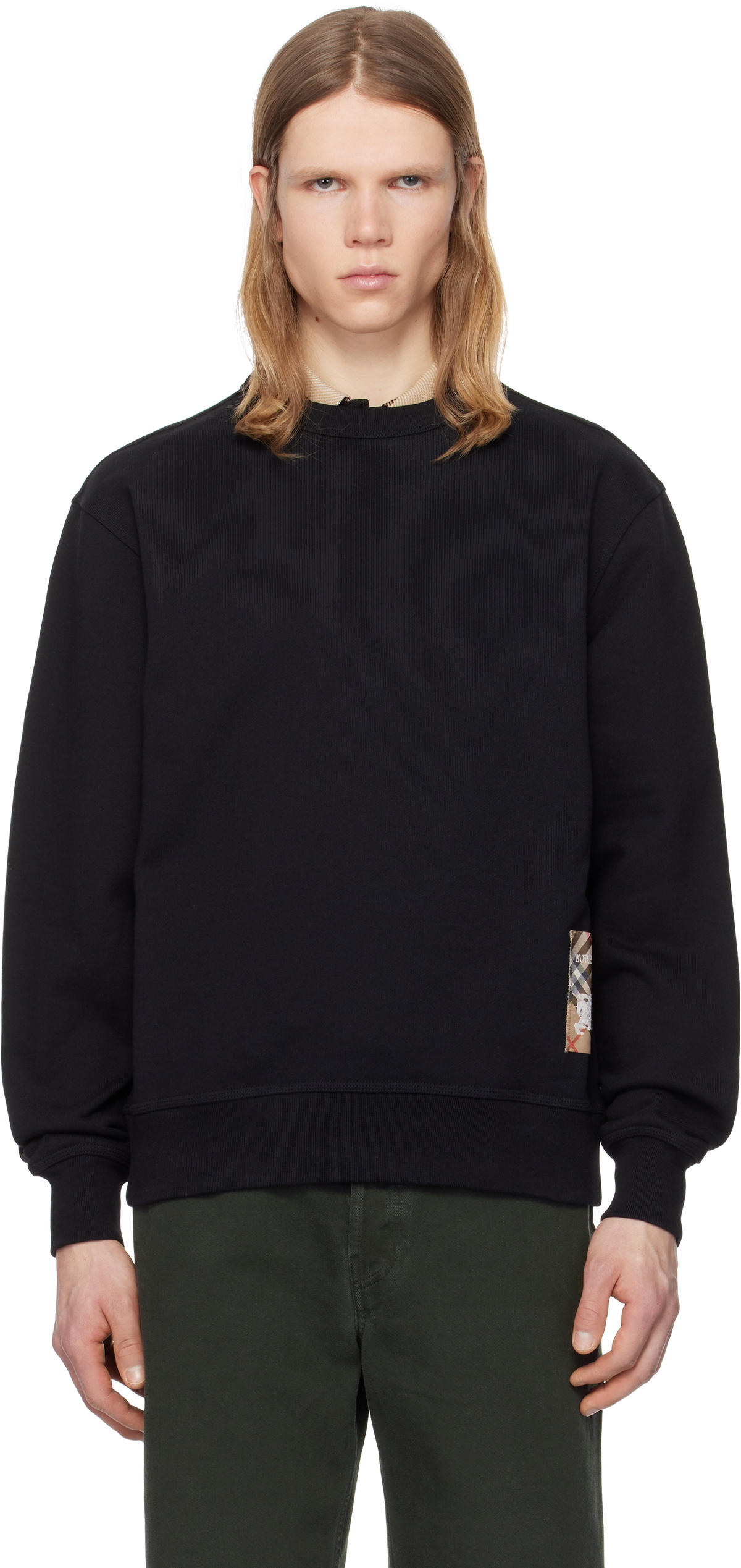 Burberry Black Check Label Cotton Sweatshirt