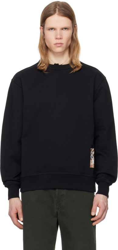 Photo: Burberry Black Check Label Cotton Sweatshirt