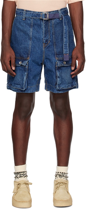 Photo: sacai Blue Belted Denim Shorts
